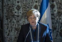 German Chancellor Angela Merkel speaks at the president's residence in Jerusalem, Israel, 25 February 2014. Photo by Yonatan Sindel/Flash90