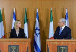 Prime Minister Benjamin Netanyahu with then-Italian Foreign Minister Federica Mogherini, the new EU chief, at the Knesset on July 16, 2014. (Photo: Kobi Gideon/GPO/Flash90)