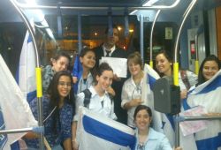 Bnei Akiva rides the train to boost spirits. (Photo: Bnei Akiva courtesy Tazpit News Agency)