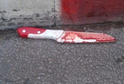 The knife used in the terror attack. (Photo: Barak Sharaby)