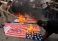 Burning of a US flag. (Photo: Wissam Nassar/Flash 90)