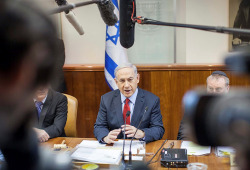 PM Netanyahu speaks during the weekly cabinet meeting, on Sunday, December 14, 2014. (Photo: Emil Salman/POOL)