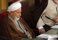 Newly elected chairman of the Iran's Assembly of Experts Ayatollah Mohammad Yazdi sits in a biannual meeting of the assembly. (AP/Vahid Salemi)