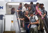 Israeli travelers from Nepal arrive on an Israeli rescue plane at Ben Gurion International Airport.