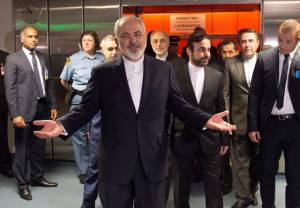 An elated  Iranian Foreign Minister Mohammad Javad Zarif.