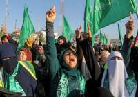 Palestinians at an anti-Israel event. (Abed Rahim Khatib/Flash90)