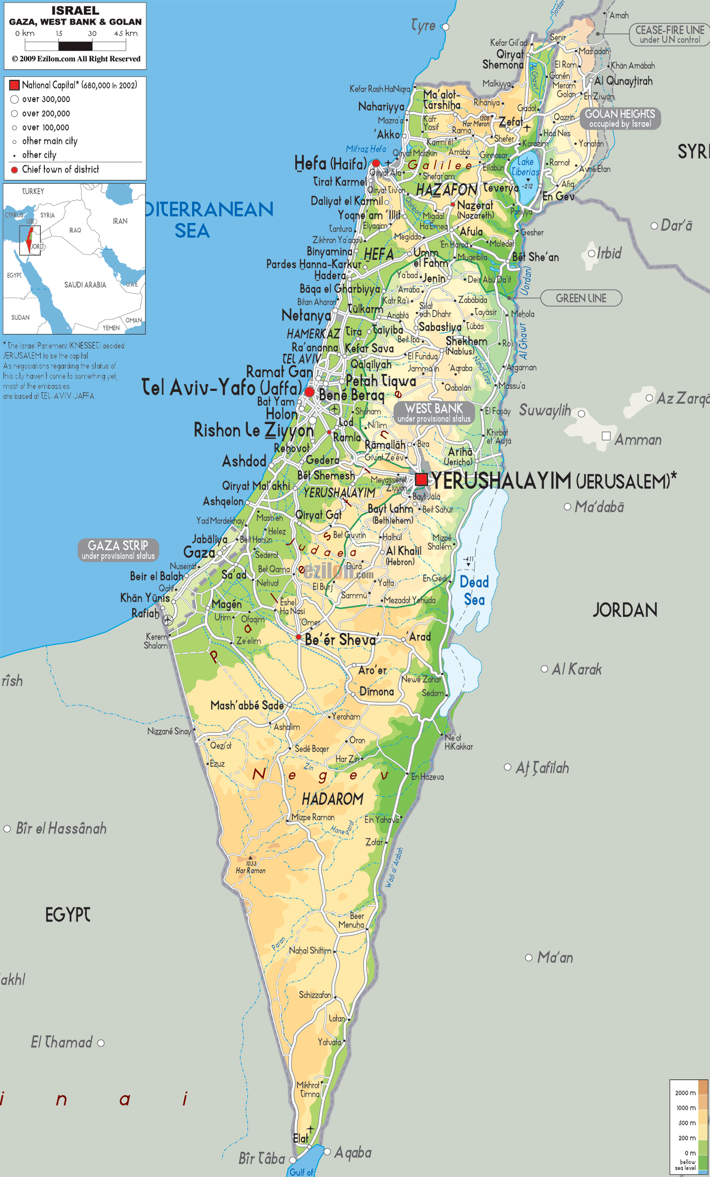 Israel Physical Map 
