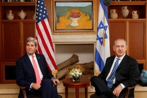 Israeli Prime Minister Benjamin Netanyahu meets with US Secretary Of State John Kerry in Jerusalem on Wednesday. (Miriam Alster/FLASH90)