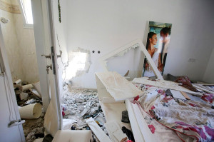 Bedroom damaged by rocket fire in southern Israel. (Photo: Edi Israel/Flash90)
