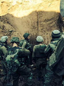 Israeli soldiers seen at the entrance to a massive terror tunnel near the Gaza border. (Photo: IDF Spokesperson)