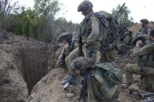 IDF soldiers standing at terror tunnel exit. (Photo: IDF)
