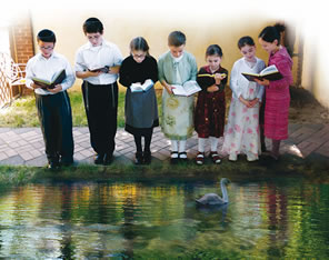 Children performing the Tashlich ceremony.