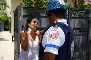 An Israeli woman treated by MDA after a rocket attack. (Photo: Flash90) 