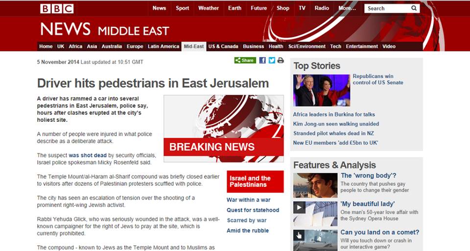 Title on BBC report seems to imply that a car-terror attack was in fact a road accident.