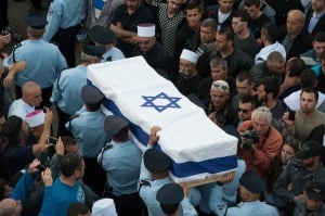 Israeli police catrry the coffin of Druze policeman Zidan Seif.  (Photo: Flash90)