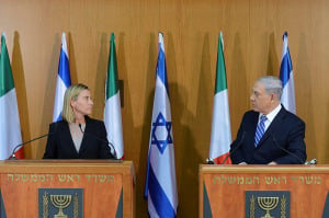 Prime Minister Benjamin Netanyahu with then-Italian Foreign Minister Federica Mogherini, the new EU chief, at the Knesset on July 16, 2014. (Photo: Kobi Gideon/GPO/Flash90)