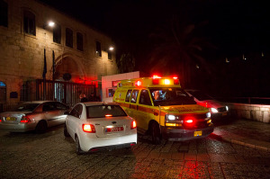 Security and medical forces at the scene of the attack. (Photo: Yonatan Sindel/Flash90)
