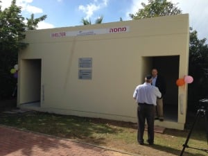 United with Israel founder and executive director inspect bomb shelter in Ashkelon delivered last month. (Photo: UWI)
