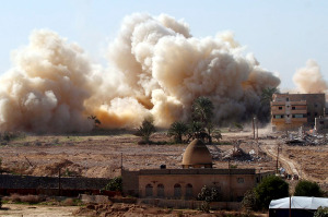  A house is blown up during the Egyptian military operation in Rafah near Gaza. (Photo: Abed Rahim Khatib/Flash90) 