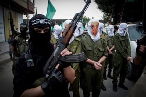 Hamas terrorists on parade. (Photo: Abed Rahim Khatib/ Flash90)