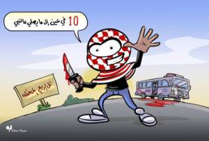 Cartoon published on Fatah Facebook page after Tel Aviv terror attack. Sign says: "Occupied Tel Aviv."