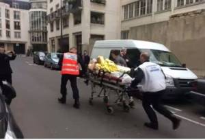 Scene from the terror attack at Charlie Hebdo headquarters. (Photo: Youtube screenshot)