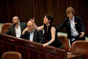 MK Hanin Zoabi shouts during a Knesset session. (Photo: Omer Miron/Flash90)