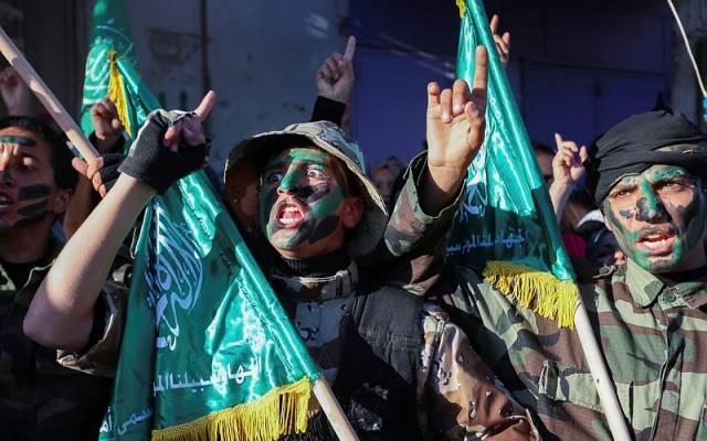 Hamas terrorists on the march in Gaza