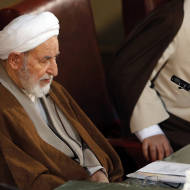 Newly elected chairman of the Iran's Assembly of Experts Ayatollah Mohammad Yazdi sits in a biannual meeting of the assembly. (AP/Vahid Salemi)