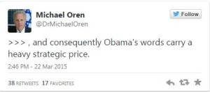 Oren tweet on Obama