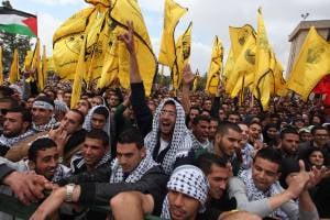Fatah supporters attend the Birzeit University election debate (Issam Rimawi/FLASH90)