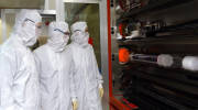 Scientists in the clean room of the intel factory in Jerusalem