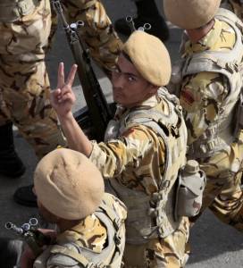 Am Iranian soldier on the march. (AP/Vahid Salemi)