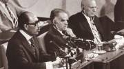 Egyptian President Anwar Sadat addresses the Israeli Knesset, November 1977. Photo: commons.wikimedia.org