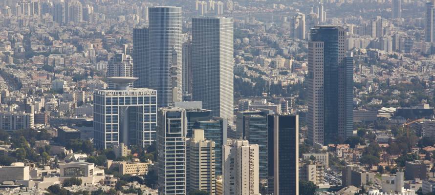 Arial view of Azrieli Towers with IDF headquarters