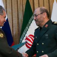 Iranian Defense Minister Sergei Shoigu (L) and Defense Minister Hossein Dehghan.