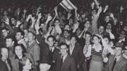 Crowds in Tel Aviv celebrate the UN's vote for partition in 1947.