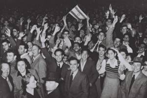 Crowds in Tel Aviv celebrate the UN's vote for partition in 1947.