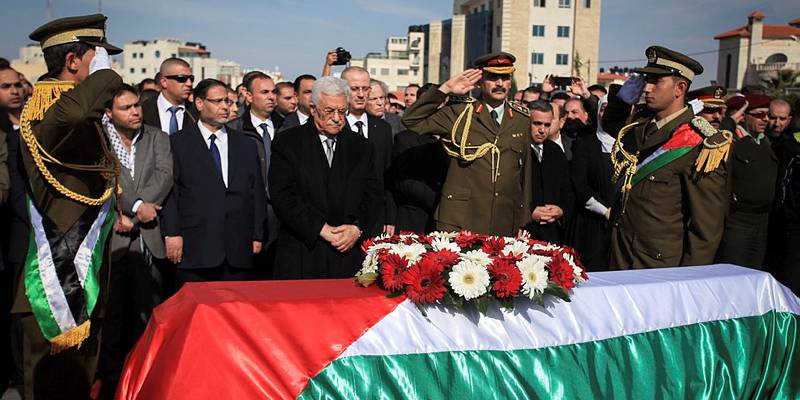 Abbas at funeral of terrorist Ziad Abu Ein