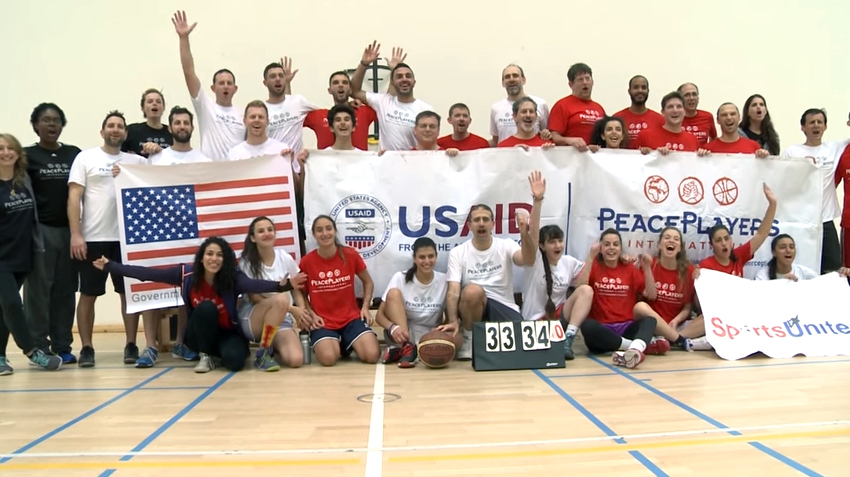 US Government Representatives and Dan Shapiro Join PeacePartners in a Basketball Game Including Israeli and Palestinian Players