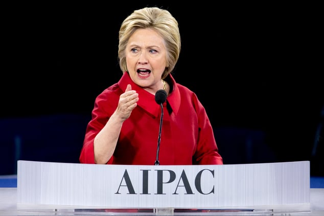 Democratic presidential candidate Hillary Clinton speaks at the AIPAC conference Monday in Washington. (AP/Andrew Harnik)