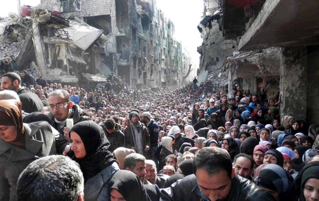 Palestinian Refugees in Yarmouk refugee camp in Damascus