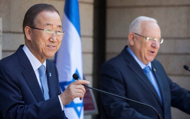 President Reuven Rivlin (R) and UN Secretary General Ban Ki-moon