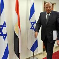 PM Benjamin Netanyahu (R) meets with Egypt's Foreign Minister Sameh Shoukry at the Prime Minister's Office in Jerusalem on Sunday. (Haim Zach/GPO)