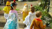 Children in Purim costumes