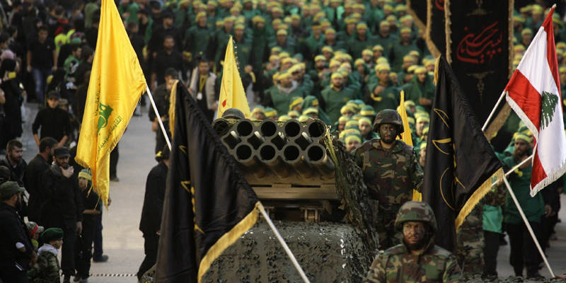 Hezbollah fighters at rally