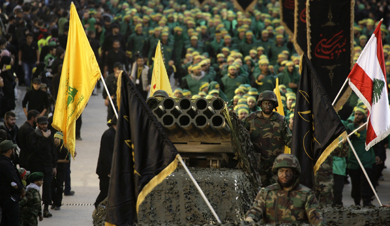 Hezbollah fighters at rally