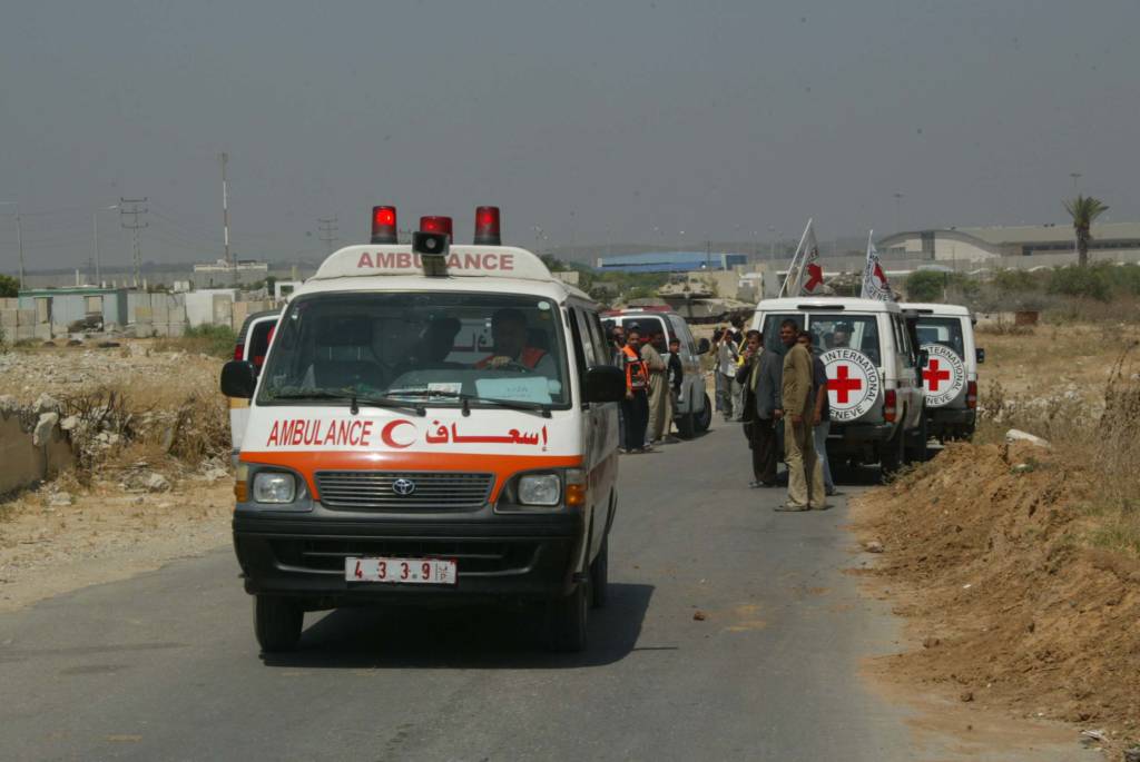 Medical teams trying to cross into Israel at Erez Crossing, Gaza. (Ahmad Khateib/Flash90)