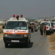 Medical teams trying to cross into Israel at Erez Crossing, Gaza. (Ahmad Khateib/Flash90)