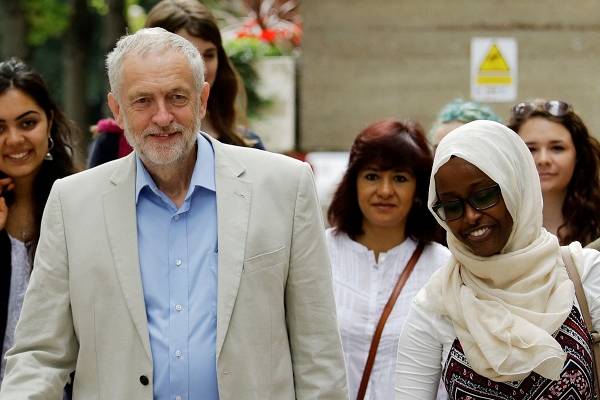 UK Labour Party leader Jeremy Corbyn with supporters. (AP Photo/Matt Dunham)